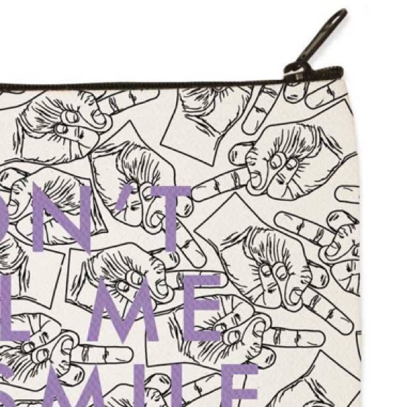 Don't Tell Me Smile Zip Pouch middle fingers Towne9 purple feminist bag NWT new - Picture 6 of 7